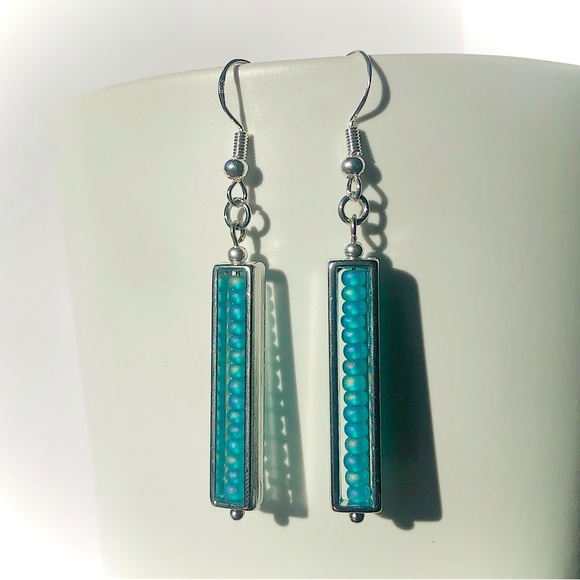 Sea Foam Blue Dangling Earrings - Picture 2 of 8